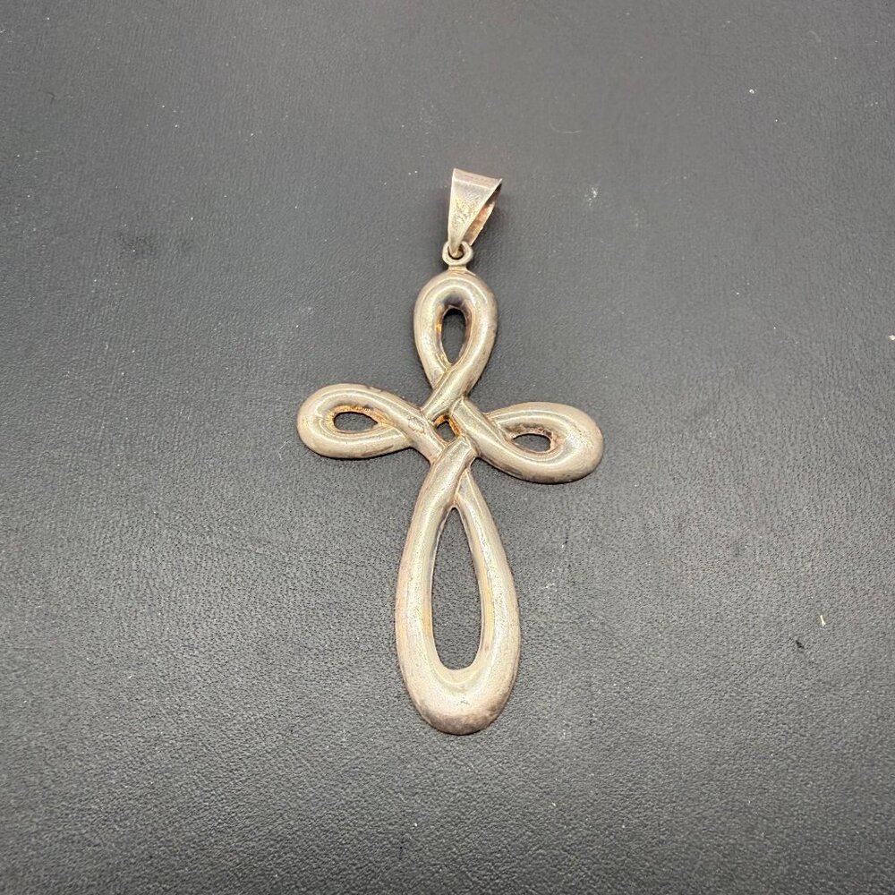 Vintage Sterling Silver Celtic Knot Cross Pendant 2 inch